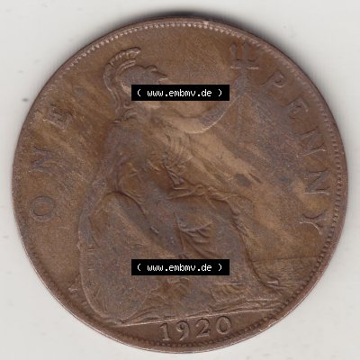 Münzen Großbritannien Umlaufmünze 1911-1926, 1 One Penny, 1920-1, George V, B.M. GEORGIVS V DEI GRABRITTOMNREX FIDDEFINDIMP. Rückseite... Sammlung