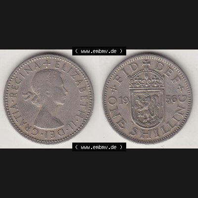 Münzen Großbritannien Umlaufmünze 1954-1970, 1 Schilling - Shilling, 1956-1 Wappen mit einen Löwen. Vorderseite und Rückseite horizontal auf einen digitalen... Sammlung