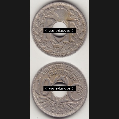 Münzen Frankreich Umlaufmünze 1917-1938, 10 Centimes - Cmes 1923. Vorderseite und Rückseite vertikal auf einen digitalen Bild der alten französischen Umlaufmünze 10... Sammlung