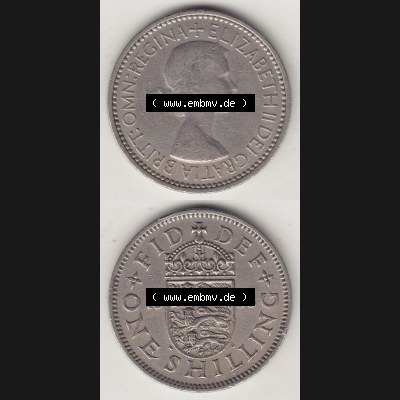 Münzen Großbritannien Umlaufmünze 1954-1970, 1 Schilling - Shilling, 1953-1 Wappen mit drei Löwen. Vorderseite und Rückseite vertikal untereinander auf einen... Sammlung