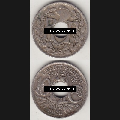 Münzen Frankreich Umlaufmünze Vollansicht 1917-1938, 10 Centimes, 10 CMES EGALITÉ FRATERNITÉ LIBERTÉ 1922-1. Vorderseite und Rückseite vertikal auf... Sammlung