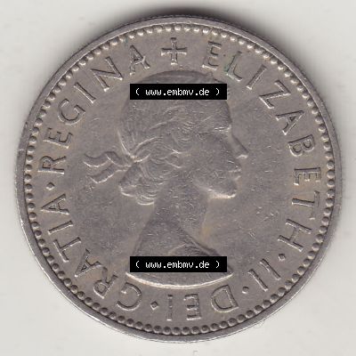 Münzen Großbritannien Umlaufmünze 1954-1970, 1 Schilling - Shilling, 1955-1 Wappen mit drei Löwen. Vorderseite der alten britischen Münze aus Großbritannien... Sammlung