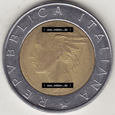 Bildmaterial von Münzen aus Italien / Italia Gedenkmünzen 1996-1996, 500 Lire, 70 Jahre Nationales Institut für Statistik (1926-1996), 70 ISTAT ISTITUTO NAZIONALE... Sammlung
