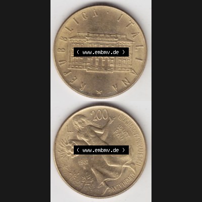 Bildmaterial von Münzen aus Italien / Italia Gedenkmünzen 1981-1981, 200 Lire FAO - Welternährungstag. Vorderseite und Rückseite vertikal untereinander auf einen digitalen... Sammlung