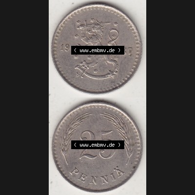 Alte Münzen KMS Finnland, Kursmünzensatz 1921-1940, 25 Penny, Penniä 1937. Digitales Bild / Bildmaterial für IPhone und Mobil-Geräte mit Vorderseite... Sammlung