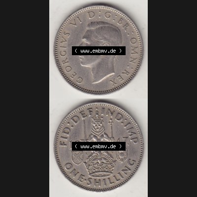 Münzen Großbritannien Umlaufmünze 1947-1948, 1 Schilling - One Shilling 1947-1 Sitzender Löwe auf Krone. Vorderseite und Rückseite vertikal untereinander auf einen... Sammlung