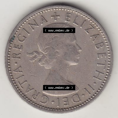 Münzen Großbritannien Umlaufmünze 1954-1970, 2 Schilling - Shillings 1961-3. Vorderseite der alten britischen Münze aus Großbritannien zum katalogisieren und verwalten... Sammlung