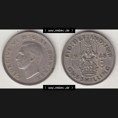 Münzen Großbritannien Umlaufmünze 1947-1948, 1 Schilling - One Shillings 1948-1 Sitzender Löwe auf Krone. Vorderseite und Rückseite horizontal auf einen digitalen... Sammlung