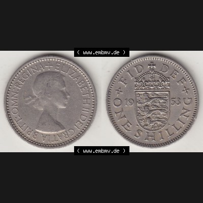 Münzen Großbritannien Umlaufmünze 1954-1970, 1 Schilling - Shilling, 1953-1 Wappen mit drei Löwen. Vorderseite und Rückseite horizontal auf einen digitalen... Sammlung