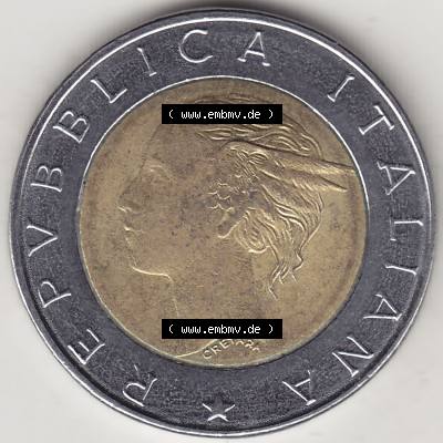 Bildmaterial von Münzen aus Italien / Italia Gedenkmünzen 1996-1996, 500 Lire, 70 Jahre Nationales Institut für Statistik (1926-1996), 70 ISTAT ISTITUTO NAZIONALE... Sammlung