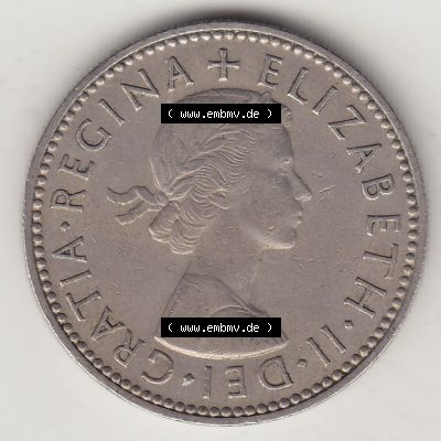 Münzen Großbritannien Umlaufmünze 1954-1970, 1 Schilling - Shilling, 1957-1 Wappen mit einen Löwen. Vorderseite der alten britischen Münze aus Großbritannien... Sammlung