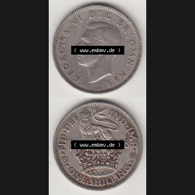 Münzen Großbritannien Umlaufmünze 1949-1951, 1 One Schilling - Shilling, 1948-1 Stehender Löwe auf Krone. Vorderseite und Rückseite vertikal untereinander auf... Sammlung