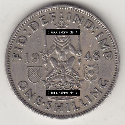 Münzen Großbritannien Umlaufmünze 1947-1948, 1 Schilling - One Shillings 1948-1 Sitzender Löwe auf Krone. Rückseite der alten britischen Münze aus Großbritannien... Sammlung