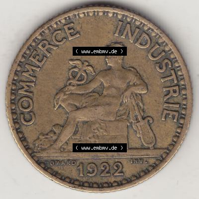 Münzen Frankreich Umlaufmünze 1922-1927, 1 Franken, BON POUR One Franc, 1922-2 CHAMBRES DE COMMERCE DE FRANCE. Vorderseite der alten französischen Umlaufmünze... Sammlung