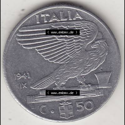 Alte Münzen KMS Italien / Italia, Kursmünzensatz - Zusammenstellung 1908-1943, mit Münze 1939-1943, 50 Centesimi, Cent, Viktor Emanuael III.,... Sammlung