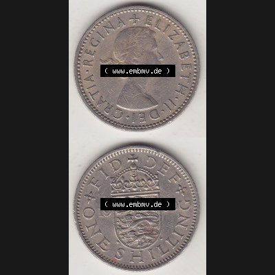 Münzen Großbritannien Umlaufmünze 1954-1970, 1 Schilling - One Shilling, 1960-1 Wappen mit drei Löwen. Vorderseite und Rückseite vertikal untereinander auf... Sammlung