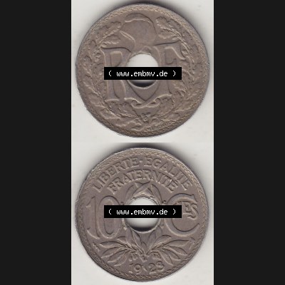Münzen Frankreich Umlaufmünze Vollansicht 1917-1938, 10 Centimes, RF - Frankreich 10 CMES EGALITÉ FRATERNITÉ LIBERTÉ 1923-1. Vorderseite und Rückseite... Sammlung