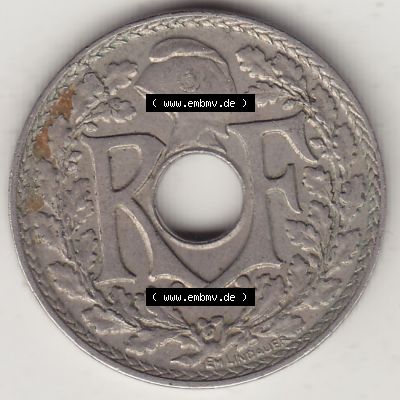 Münzen Frankreich Umlaufmünze Einzelansicht 1917-1938, 10 Centimes, RF - Frankreich 10 CMES EGALITÉ FRATERNITÉ LIBERTÉ 1922-2. Vorderseite der alten französischen... Sammlung