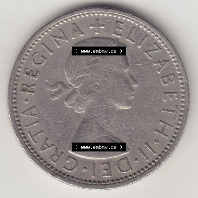 Münzen Großbritannien Umlaufmünze 1954-1970, 2 Schilling - Shillings 1960-1. Vorderseite der alten britischen Münze aus Großbritannien zum katalogisieren und verwalten... Sammlung