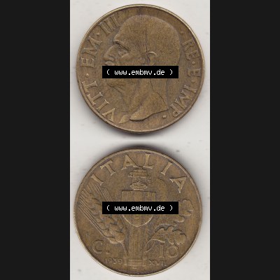 Alte Münzen KMS Italien / Italia, Kursmünzensatz - Zusammenstellung 1908-1943, mit Münze 1939-1943, 10 Centesimi, Cent, Viktor Emanuel III. VITT... Sammlung