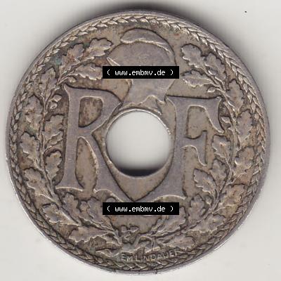 Münzen Frankreich Umlaufmünze 1917-1938, 10 Centimes - Cmes 1935-4. Vorderseite der alten französischen Umlaufmünze 10 Cmes - Centimes - Cent aus Frankreich in der Francs-Währung... Sammlung