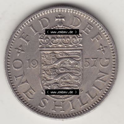 Münzen Großbritannien Umlaufmünze 1954-1970, 1 Schilling - Shilling, 1957-2 Wappen mit 3 Löwen (2) Sammlung