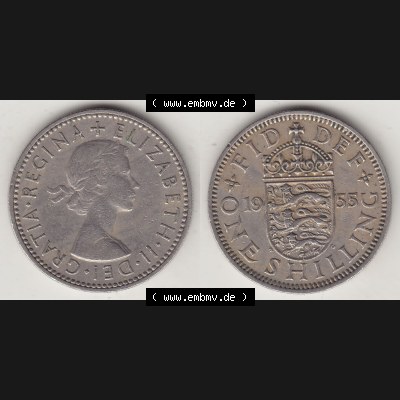 Münzen Großbritannien Umlaufmünze 1954-1970, 1 Schilling - Shilling, 1955-1 Wappen mit drei Löwen. Vorderseite und Rückseite horizontal auf einen digitalen... Sammlung