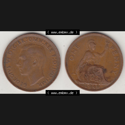 Münzen Großbritannien Umlaufmünze 1937-1948. 1 One Penny 1948-1, George VI, GEORGIVS VI DGBROMNREX FDINDIMP. HP. Vorderseite und Rückseite horizontal... Sammlung