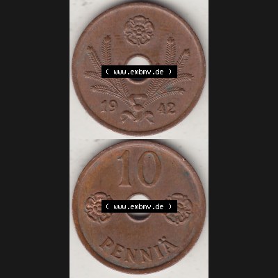 Alte Münzen KMS Finnland, Kursmünzensatz 1941-1943, 10 Penny, Penniä Kupfer 1942-1 . Digitales Bild / Bildmaterial für IPhone und Mobil-Geräte mit... Sammlung