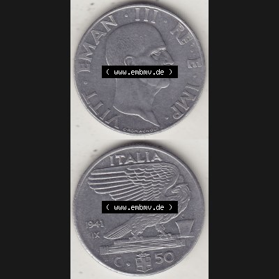 Alte Münzen KMS Italien / Italia, Kursmünzensatz - Zusammenstellung 1908-1943, mit Münze 1939-1943, 50 Centesimi, Cent, Viktor Emanuael III.,... Sammlung