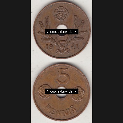 Alte Münzen KMS Finnland, Kursmünzensatz 1941-1943, 5 Penny, Penniä, Kupfer 1941-1. Digitales Bild / Bildmaterial für IPhone und Mobil-Geräte... Sammlung