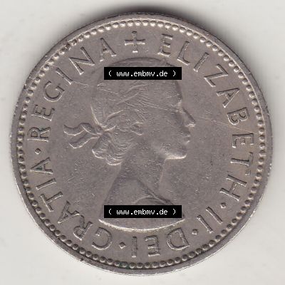 Münzen Großbritannien Umlaufmünze 1954-1970, 1 Schilling - Shilling, 1957-2 Wappen mit drei Löwen. Vorderseite der alten britischen Münze aus Großbritannien... Sammlung