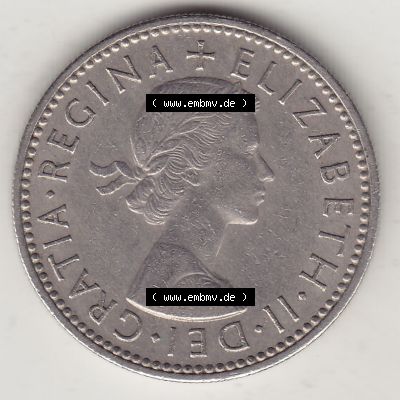 Münzen Großbritannien Umlaufmünze 1954-1970, 1 Schilling - One Shilling, 1956-1 Wappen mit drei Löwen. Vorderseite der alten britischen Münze aus Großbritannien... Sammlung