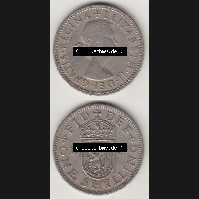 Münzen Großbritannien Umlaufmünze 1954-1970, 1 Schilling - Shilling, 1956-1 Wappen mit einen Löwen. Vorderseite und Rückseite vertikal untereinander auf einen... Sammlung