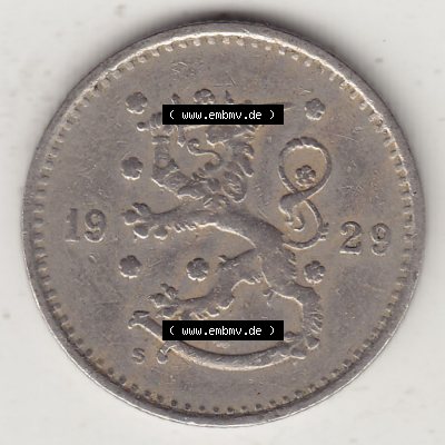 Alte Münzen KMS Finnland, Kursmünzensatz 1921-1940, 50 Penny, Penniä 1929. Vorderseite einer Münze aus KMS / Kursmünzen bzw. Münzensatz... Sammlung