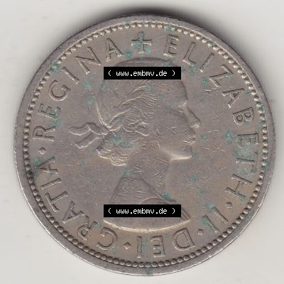 Münzen Großbritannien Umlaufmünze 1954-1970, 2 Schilling - Shillings 1966-5. Vorderseite der alten britischen Münze aus Großbritannien zum katalogisieren und verwalten... Sammlung