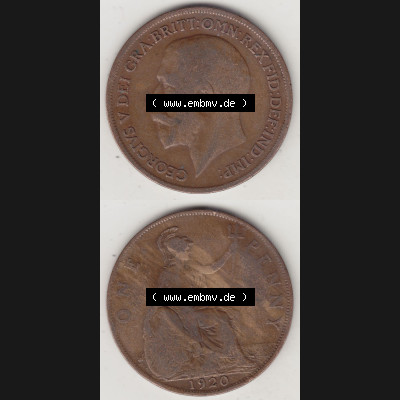 Münzen Großbritannien Umlaufmünze 1911-1926, 1 One Penny, 1920-1, George V, B.M. GEORGIVS V DEI GRABRITTOMNREX FIDDEFINDIMP. Vorderseite und... Sammlung