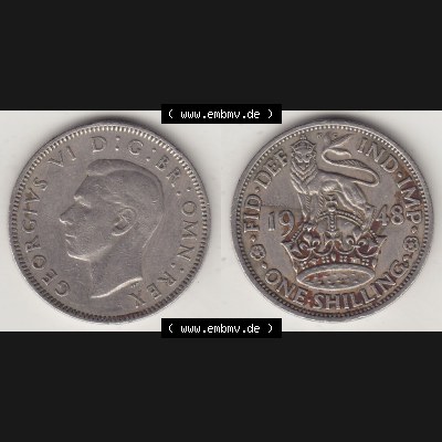 Münzen Großbritannien Umlaufmünze 1949-1951, 1 One Schilling - Shilling, 1948-1 Stehender Löwe auf Krone. Vorderseite und Rückseite horizontal auf einen digitalen... Sammlung