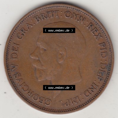 Münzen Großbritannien Umlaufmünze 1928-1936, 1 One Penny, 1936-1, George V. BM GEORGIVS V DEI GRABRITTOMNREX FIDDEFINDIMP. Vorderseite der alten britischen... Sammlung