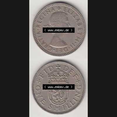Münzen Großbritannien Umlaufmünze 1954-1970, 1 Schilling - Shilling, 1957-1 Wappen mit einen Löwen. Vorderseite und Rückseite vertikal untereinander auf einen... Sammlung