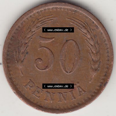 Alte Münzen KMS Finnland, Kursmünzensatz 1940-1943, 50 Penny, Penniä, Kupfer 1941-1. Rückseite mit Wert-Zahl bzw. Nennwert einer Münze aus... Sammlung