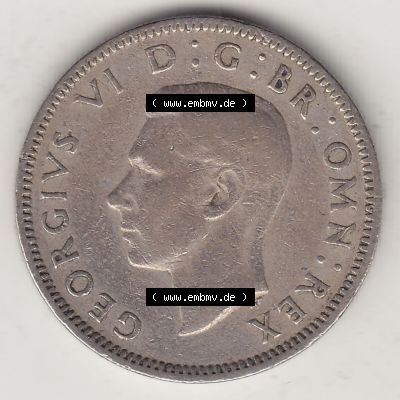 Münzen Großbritannien Umlaufmünze 1947-1948, 1 Schilling - One Shilling 1947-2 Sitzender Löwe auf Krone. Vorderseite der alten britischen Münze aus Großbritannien... Sammlung