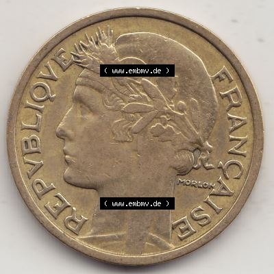Alte Münzen KMS Frankreich, aus Kursmünzensatz-Zusammenstellung der Jahre 1917-1952, mit der Münze 1931-1941, 2 Franken, Francs, 1932-1. Vorderseite... Sammlung