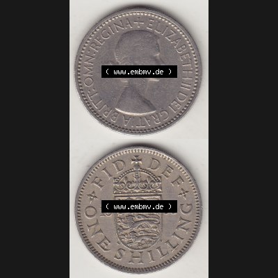 Münzen Großbritannien Umlaufmünze 1954-1970, 1 Schilling - One Shilling, 1953-1 Wappen mit drei Löwen. Vorderseite und Rückseite vertikal untereinander auf... Sammlung