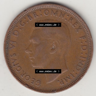 Münzen Großbritannien Umlaufmünze 1937-1948. 1 One Penny 1948-1, George VI, GEORGIVS VI DGBROMNREX FDINDIMP. HP. Vorderseite der alten britischen Münze... Sammlung