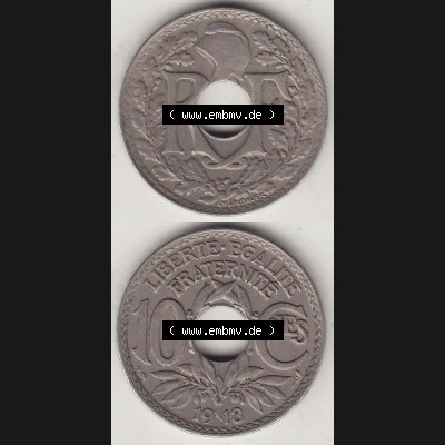 Münzen Frankreich Umlaufmünze Vollansicht 1917-1938, 10 Centimes, 10 CMES EGALITÉ FRATERNITÉ LIBERTÉ 1918-1. Vertikales beidseitiges Bildmaterial der Vorderseite... Sammlung