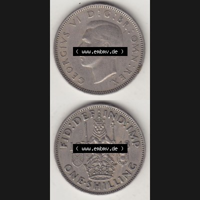 Münzen Großbritannien Umlaufmünze 1947-1948, 1 Schilling - One Shillings 1948-1 Sitzender Löwe auf Krone. Vorderseite und Rückseite vertikal untereinander auf einen... Sammlung