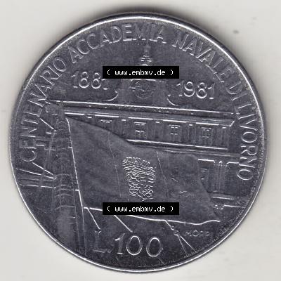 Bildmaterial von Münzen aus Italien / Italia Gedenkmünzen 1981-1981, 100 Lire, 100. Jahrestag der Gründung der Marineakademie in Livorno (1881-1981)-1.... Sammlung
