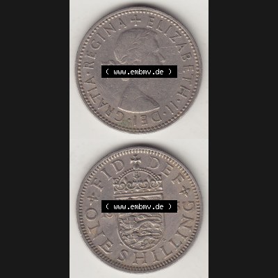 Münzen Großbritannien Umlaufmünze 1954-1970, 1 Schilling - Shilling, 1955-2 Wappen mit drei Löwen. Vorderseite und Rückseite vertikal untereinander auf einen... Sammlung