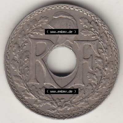 Münzen Frankreich Umlaufmünze Einzelansicht 1917-1938, 10 Centimes, RF - Frankreich 10 CMES EGALITÉ FRATERNITÉ LIBERTÉ 1922-1. Vorderseite der alten französischen... Sammlung